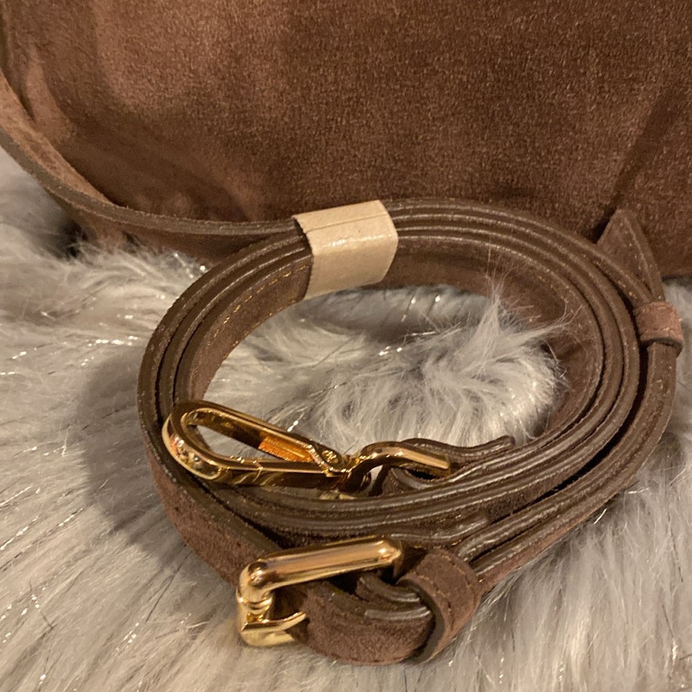 BNWT CLAUDIA FIRENZE Viral Made in Italy Chocolate Brown Suede Satchel Bag - Picture 12 of 15